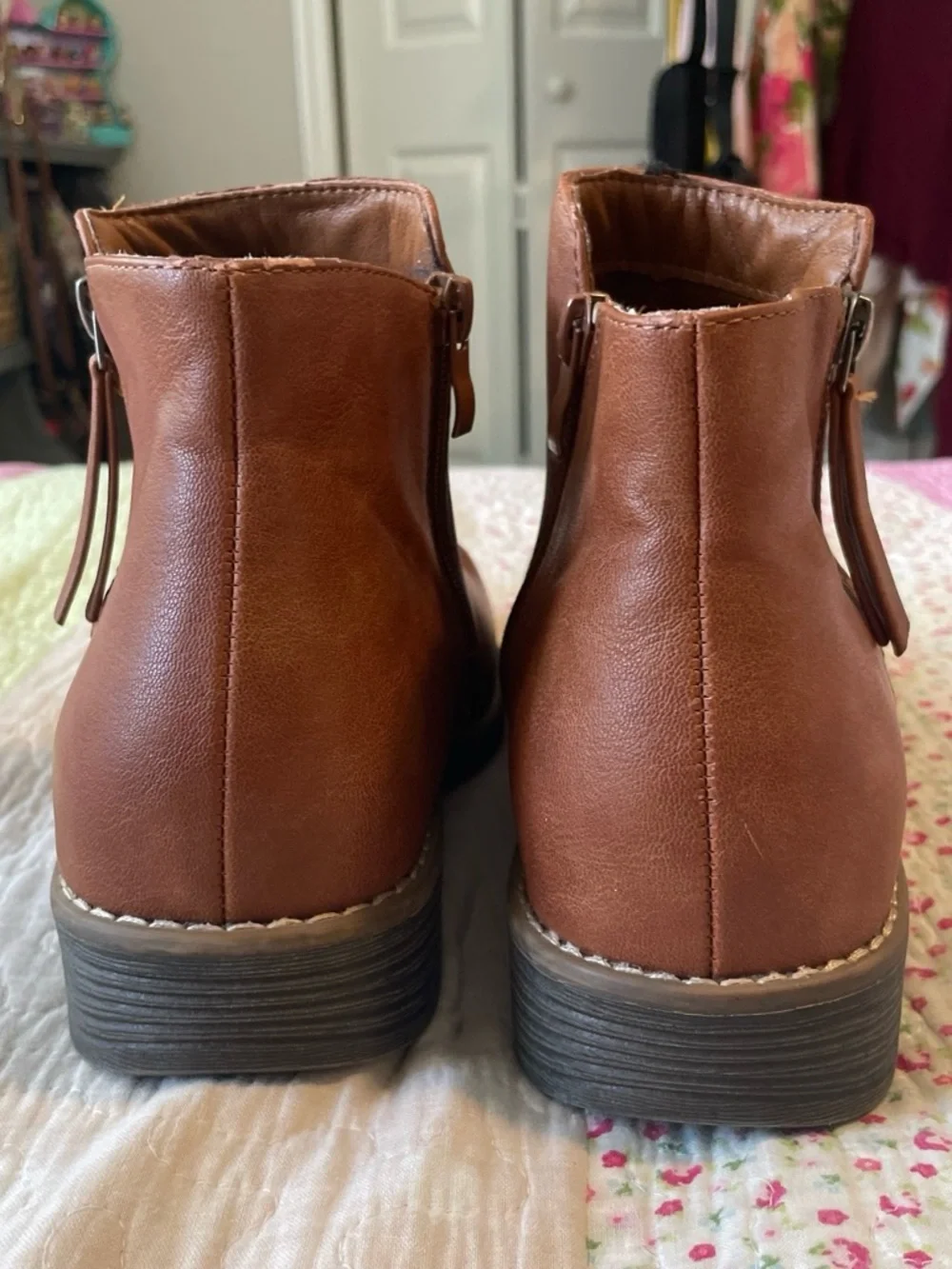 Women's Tan Faux-Leather Ankle Booties - Stylish Everyday Zip Boot